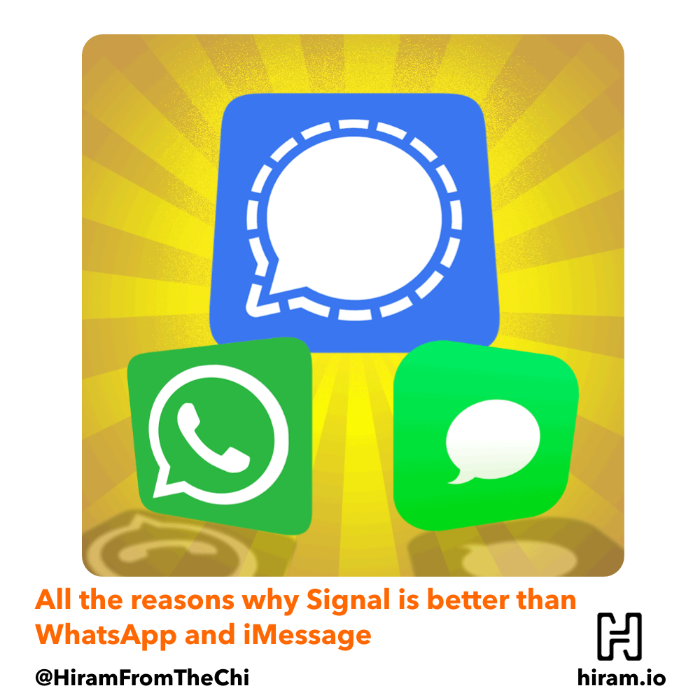 Signal icon over WhatsApp and iMessage, illustrating that Signal the superior communications platform