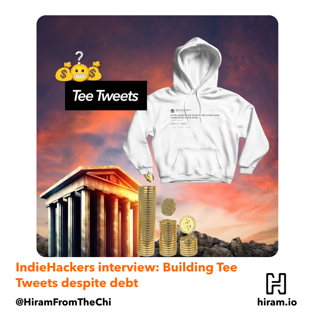 Tee Tweets logo and a white Tee Tweets hoodie with a depiction of a banking institution and money in the background.
